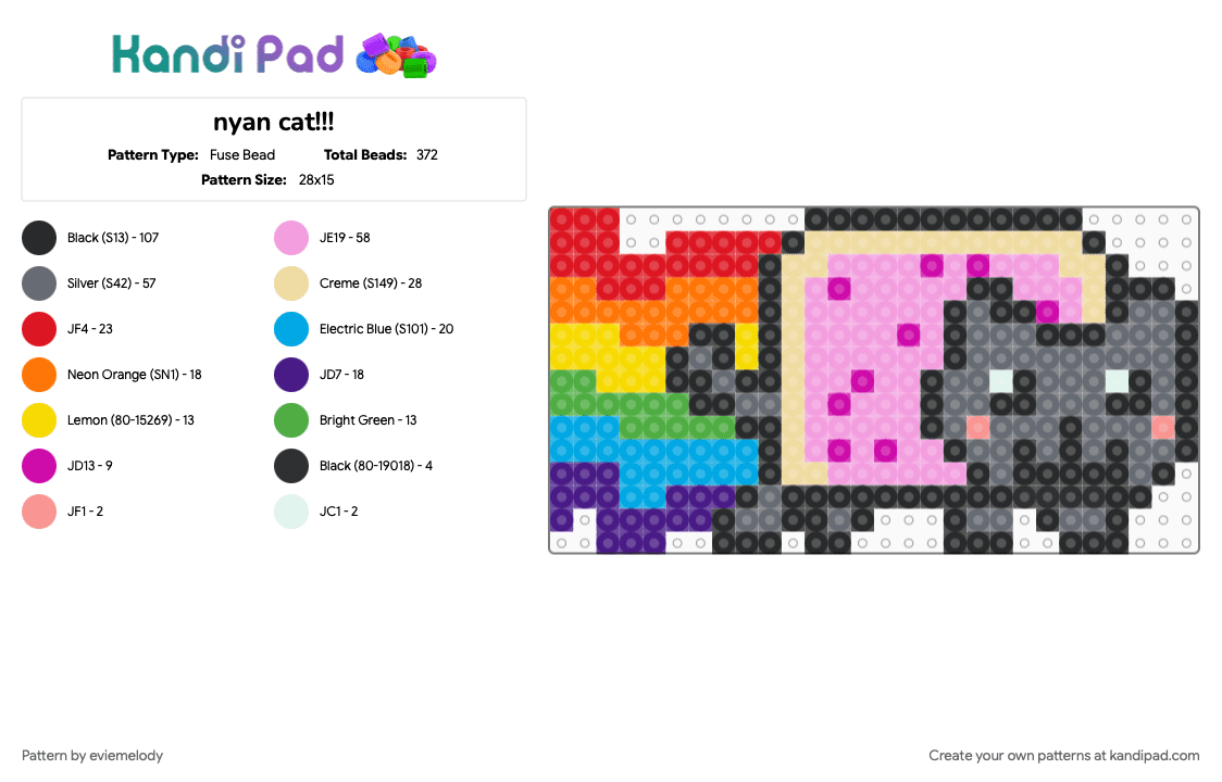 nyan cat!!! - Fuse Bead Pattern by eviemelody on Kandi Pad - beige, cat, cute, gray, nyan cat, pink