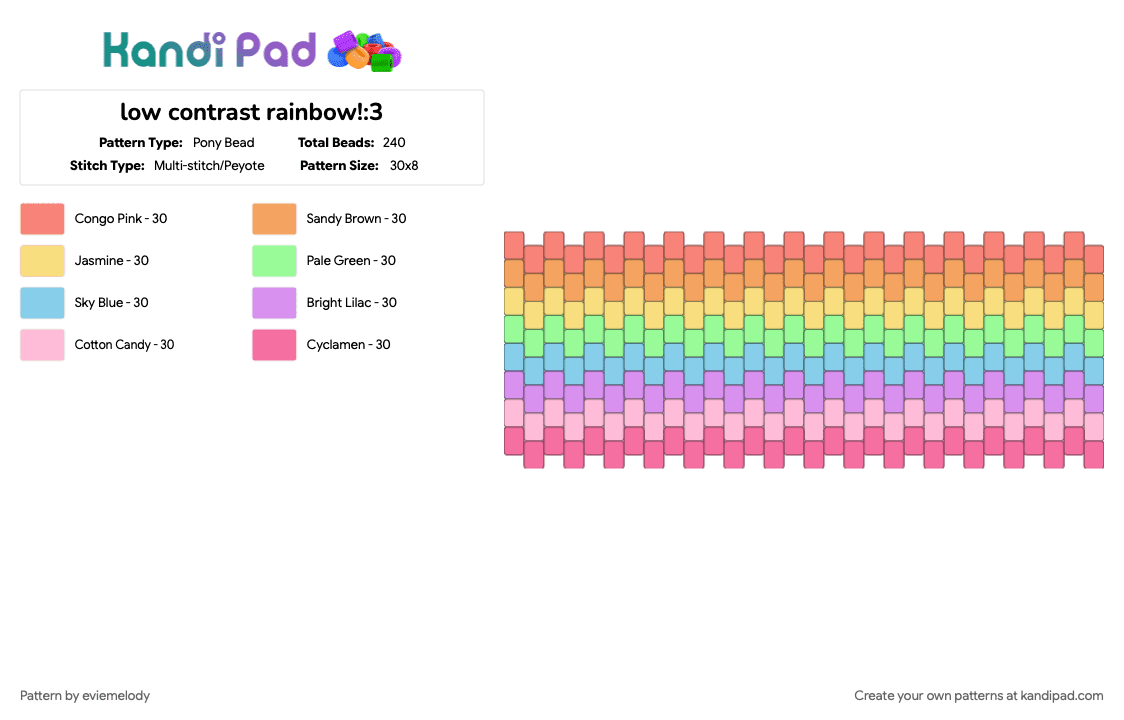 low contrast rainbow!:3 - Pony Bead Pattern by eviemelody on Kandi Pad - colorful, cotd, cotdlowcontrast, low contrast, orange, pink, rainbow, stripes