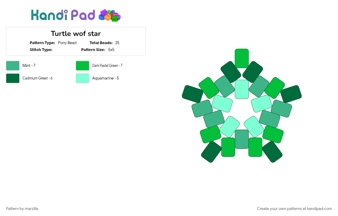 Turtle wof star - Pony Bead Pattern by marzilla on Kandi Pad - green, teal, wof