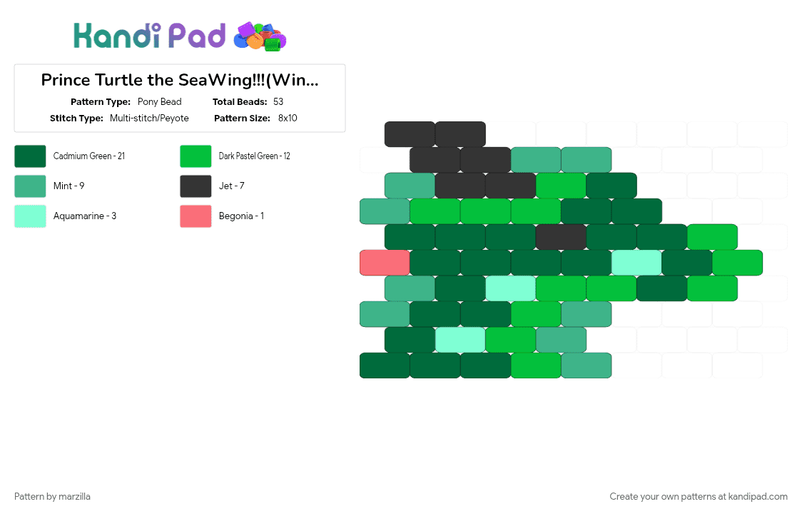 Prince Turtle the SeaWing!!!(Wings of fire) - Pony Bead Pattern by marzilla on Kandi Pad - green, turtle wof, wof