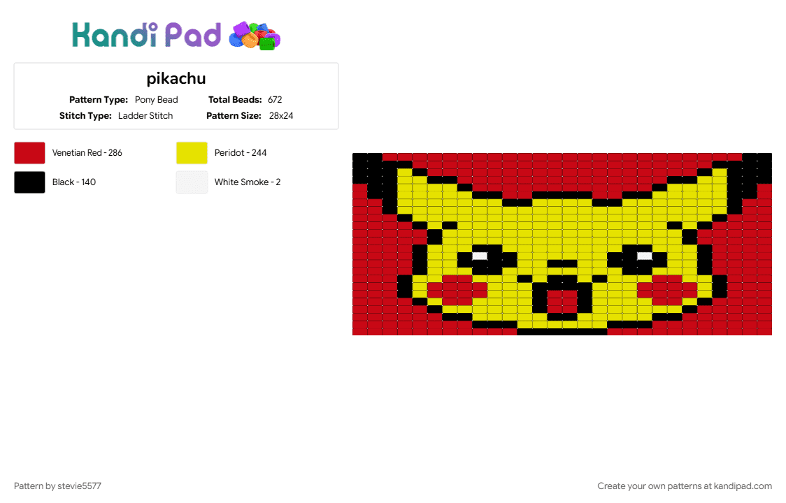 pikachu - Pony Bead Pattern by stevie5577 on Kandi Pad - red, yellow