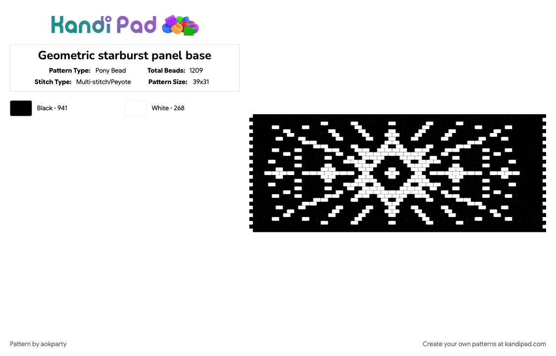 Geometric starburst panel - WIP - Pony Bead Pattern by aokparty on Kandi Pad - black