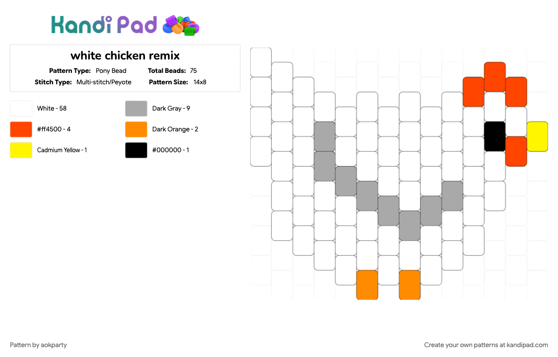 white chicken remix - Pony Bead Pattern by aokparty on Kandi Pad - beige, red, white