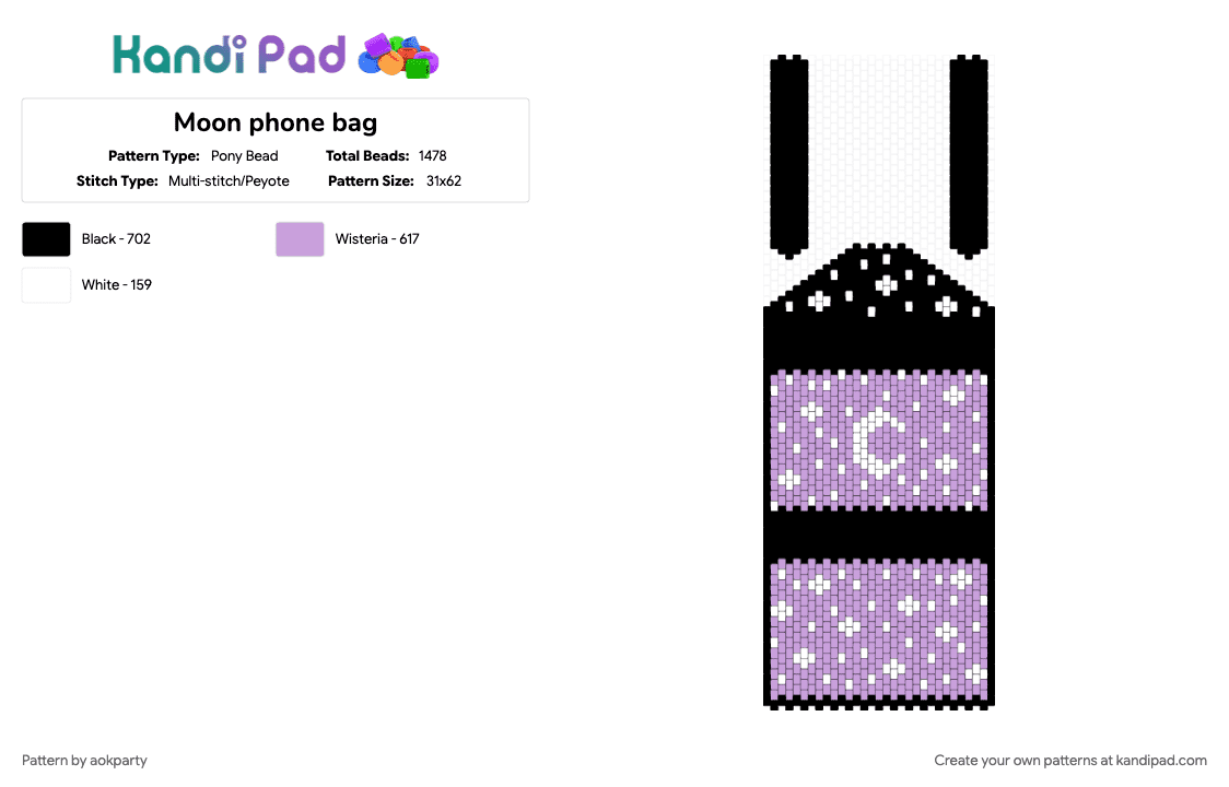 Moon phone bag - Pony Bead Pattern by aokparty on Kandi Pad - pink