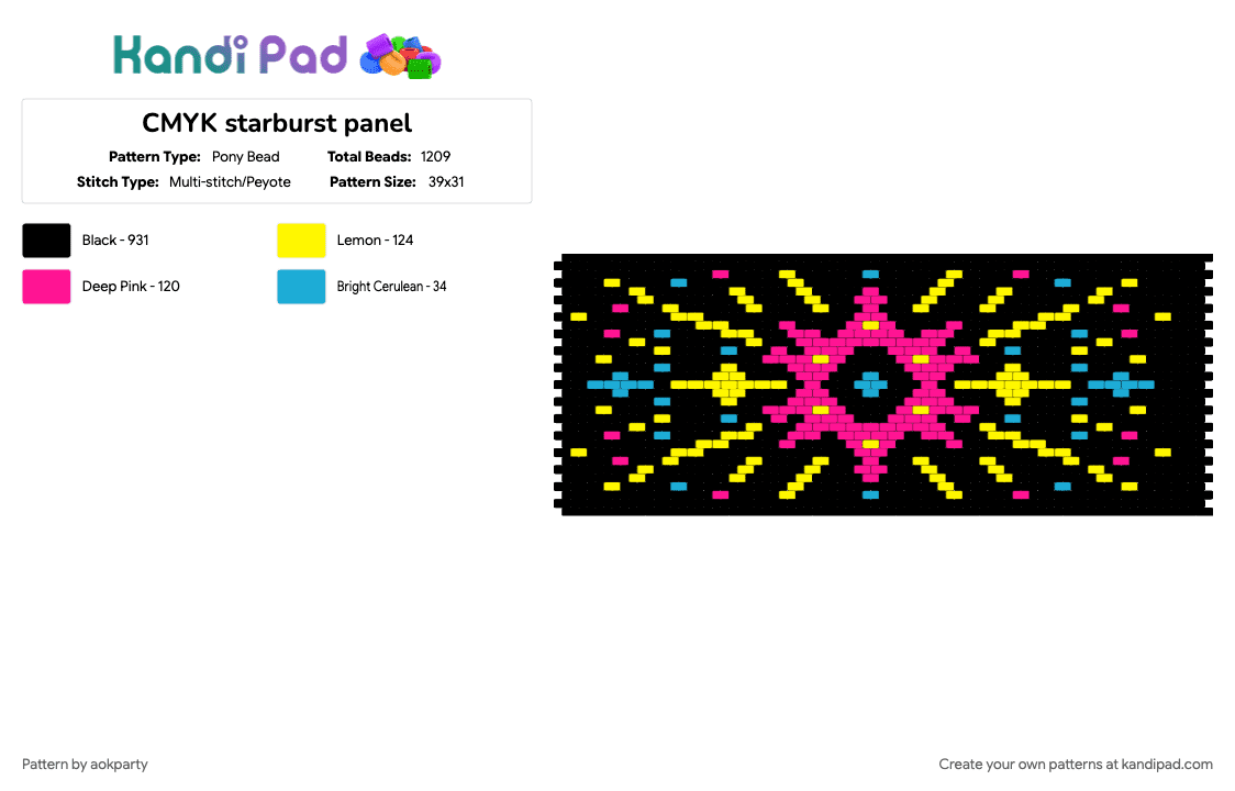 CMYK starburst panel - WIP - Pony Bead Pattern by aokparty on Kandi Pad - black, pink, yellow