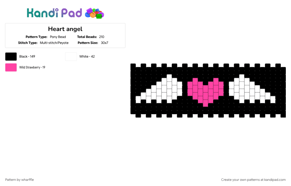 Heart angel - Pony Bead Pattern by wharffle on Kandi Pad - black, pink, white