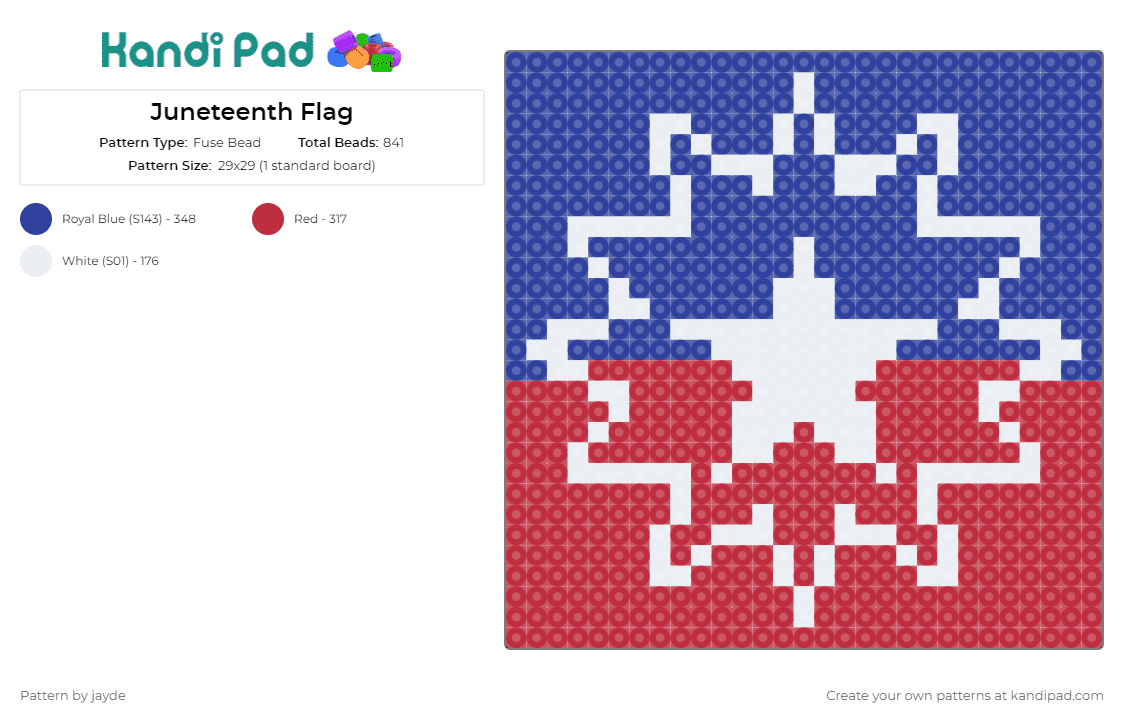 Juneteenth Flag - Fuse Bead Pattern by jayde on Kandi Pad - juneteenth,holiday,flag,star,red,blue,white