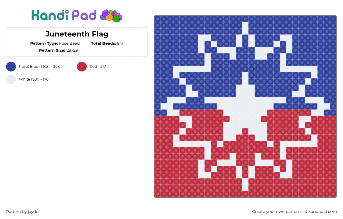 Juneteenth Flag - Fuse Bead Pattern by jayde on Kandi Pad - juneteenth,holiday,flag,star,red,blue,white