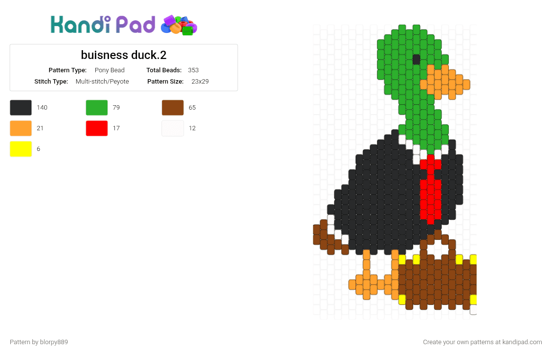 buisness duck.2 - Pony Bead Pattern by blorpy889 on Kandi Pad - red,green