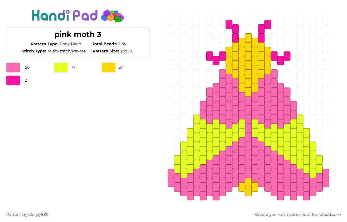 pink moth 3 - Pony Bead Pattern by blorpy889 on Kandi Pad - yellow,pink