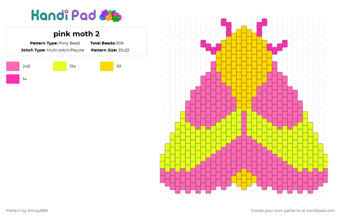 pink moth 2 - Pony Bead Pattern by blorpy889 on Kandi Pad - yellow,pink