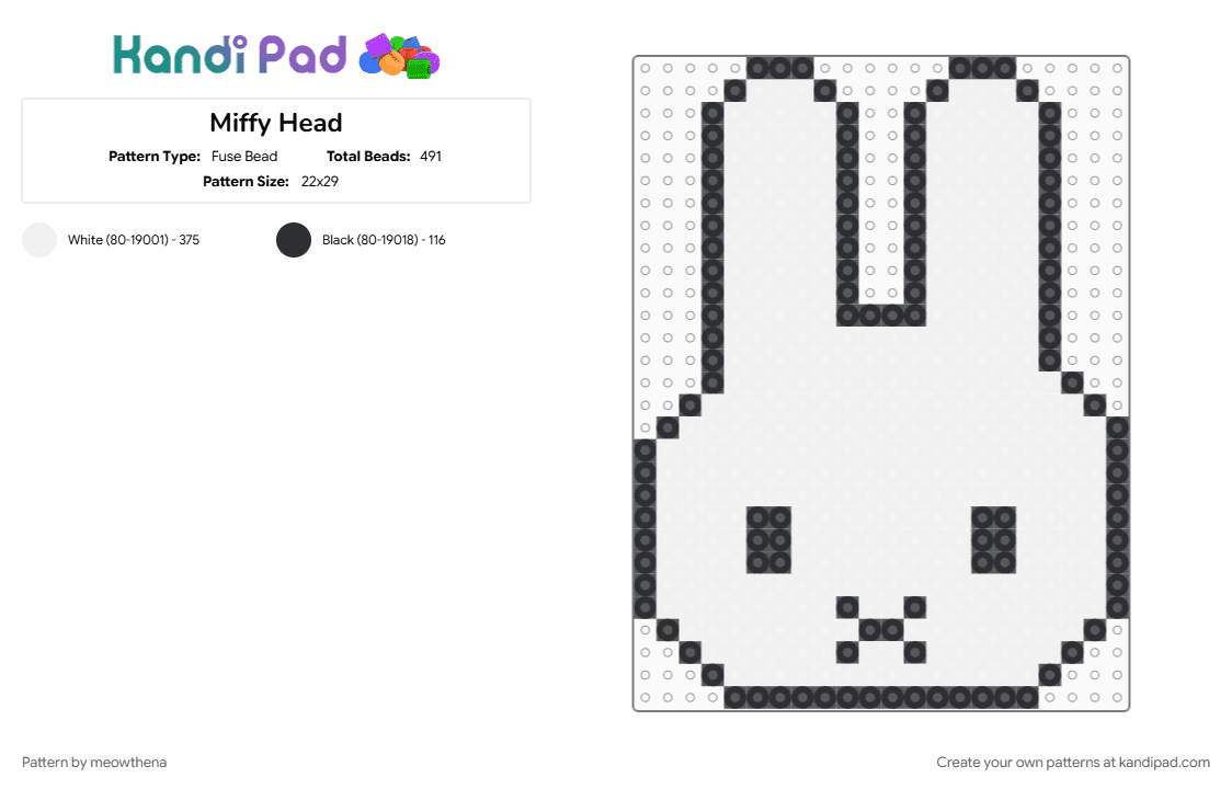 Miffy Head - Fuse Bead Pattern by meowthena on Kandi Pad - white