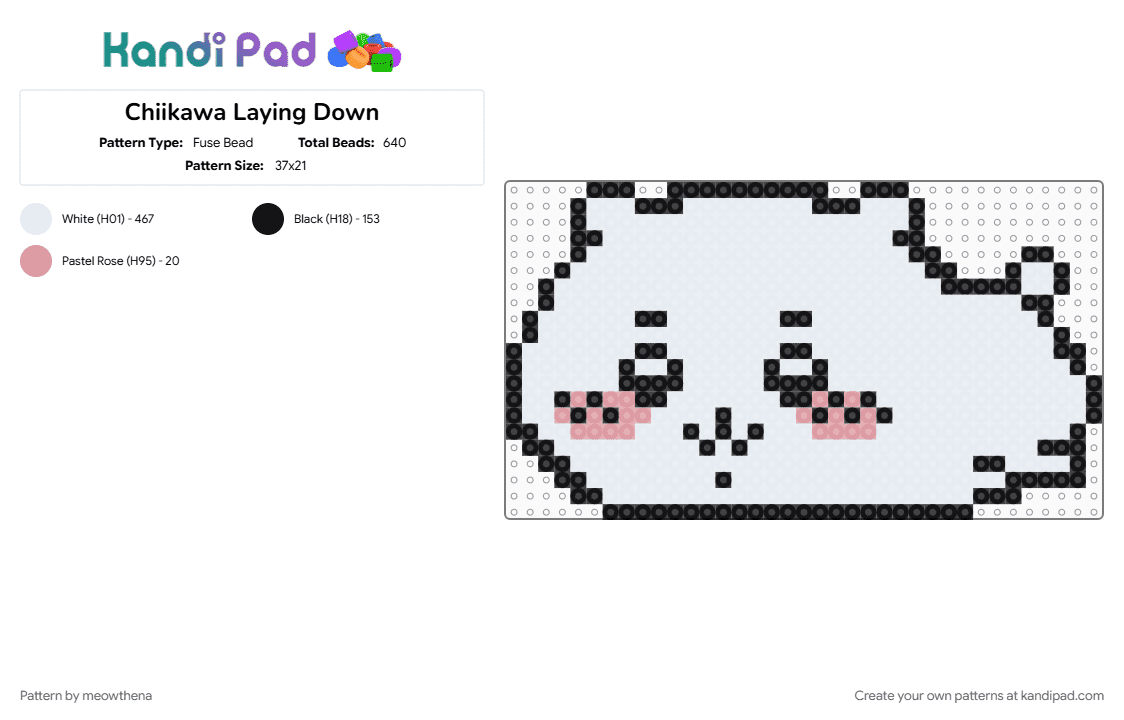 Chiikawa Laying Down - Fuse Bead Pattern by meowthena on Kandi Pad - bear, character, chiikawa, cute, hachiware, hamster, kawaii, simple, white