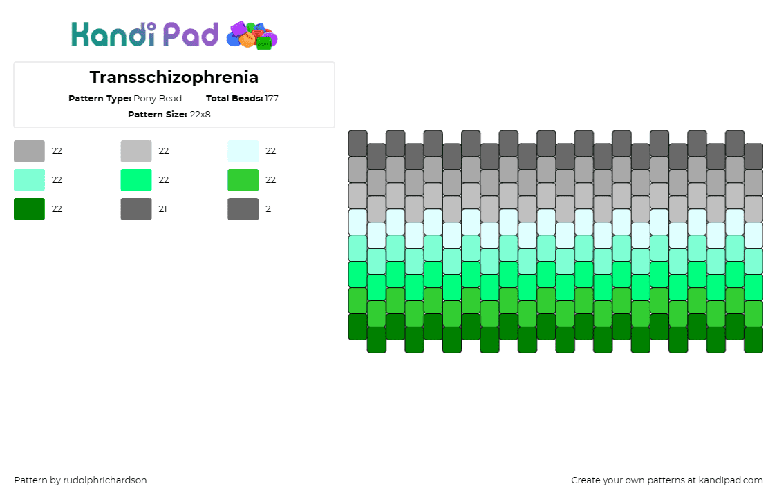 Transschizophrenia - Pony Bead Pattern by rudolphrichardson on Kandi Pad - aromantic,pride,cuff,gray,green