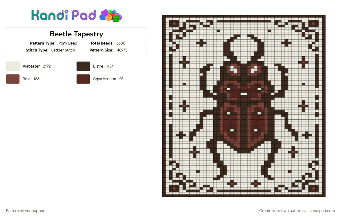Beetle Tapestry - Pony Bead Pattern by vonpepper on Kandi Pad - beetle, brown, card, tapestry, white