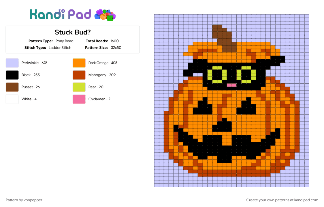 Stuck Bud? - Pony Bead Pattern by vonpepper on Kandi Pad - animal, cat, halloween, kitten, orange, pink, pumpkin, tapestry