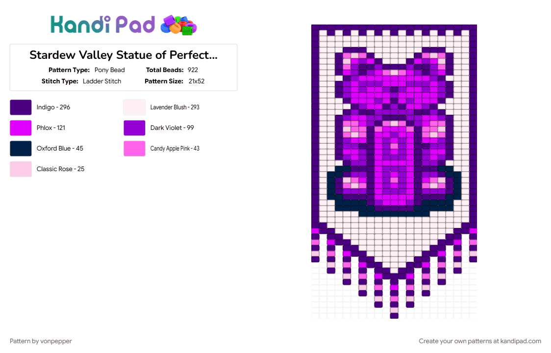 Stardew Valley Statue of Perfection Tapestry - Pony Bead Pattern by vonpepper on Kandi Pad - cat, purple, stardew valley, statue