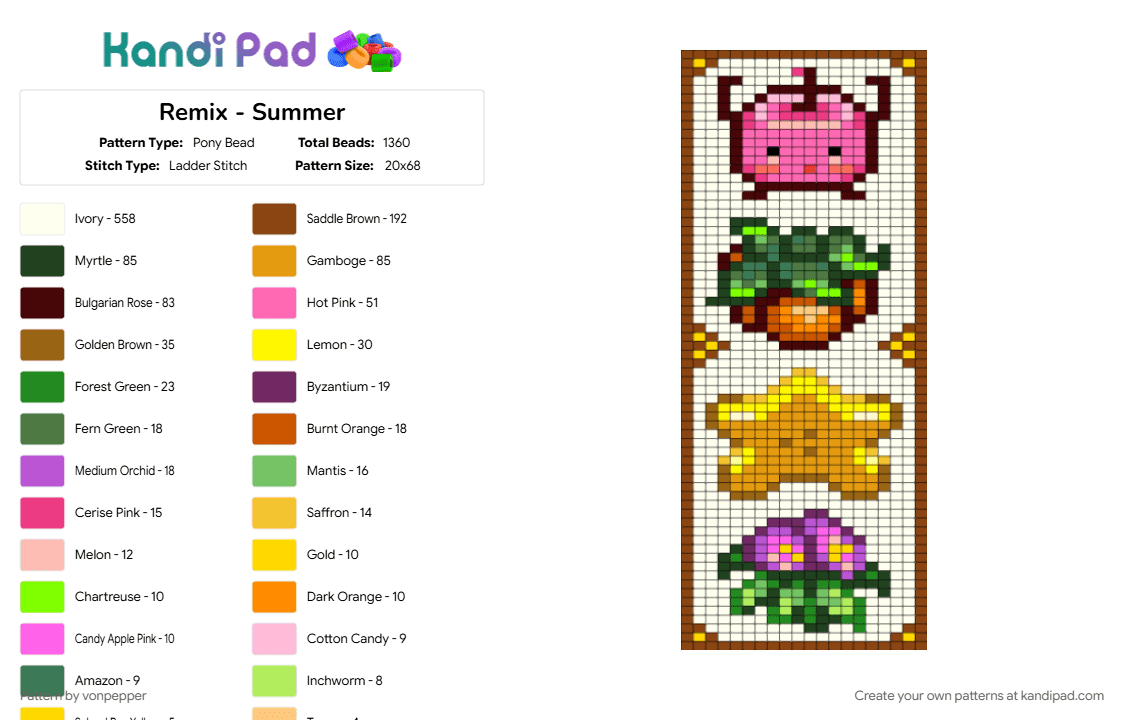 Stardew Valley Summer Tapestry - Pony Bead Pattern by vonpepper on Kandi Pad - brown, colorful, orange, red, white