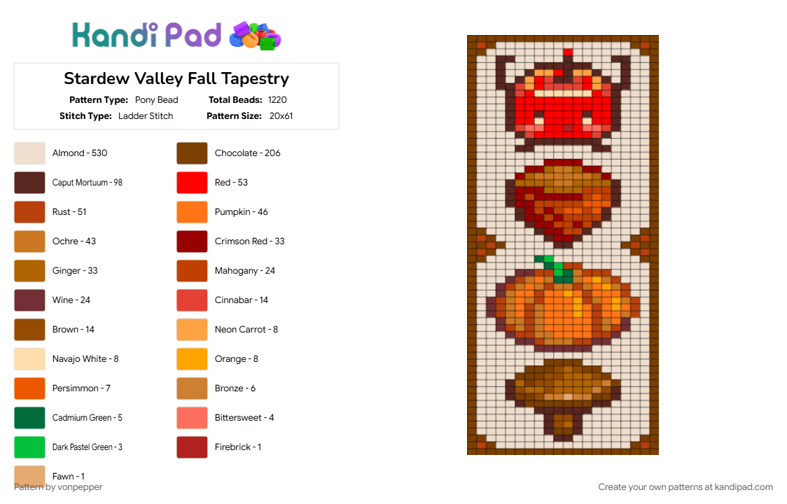 Stardew Valley Fall Tapestry - Pony Bead Pattern by vonpepper on Kandi Pad - autumn, beige, brown, character, fall, red, stardew valley, video game