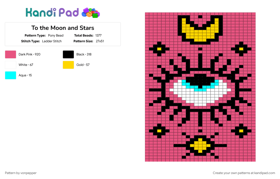 To the Moon and Stars - Pony Bead Pattern by vonpepper on Kandi Pad - moon, pink, stars, tapestry