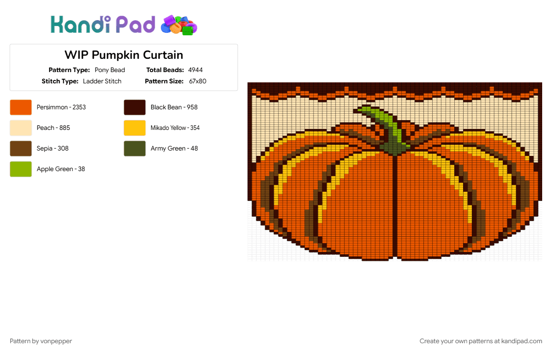 Pumpkin Curtain - Pony Bead Pattern by vonpepper on Kandi Pad - beige, brown, halloween, orange, pumpkin, tapestry