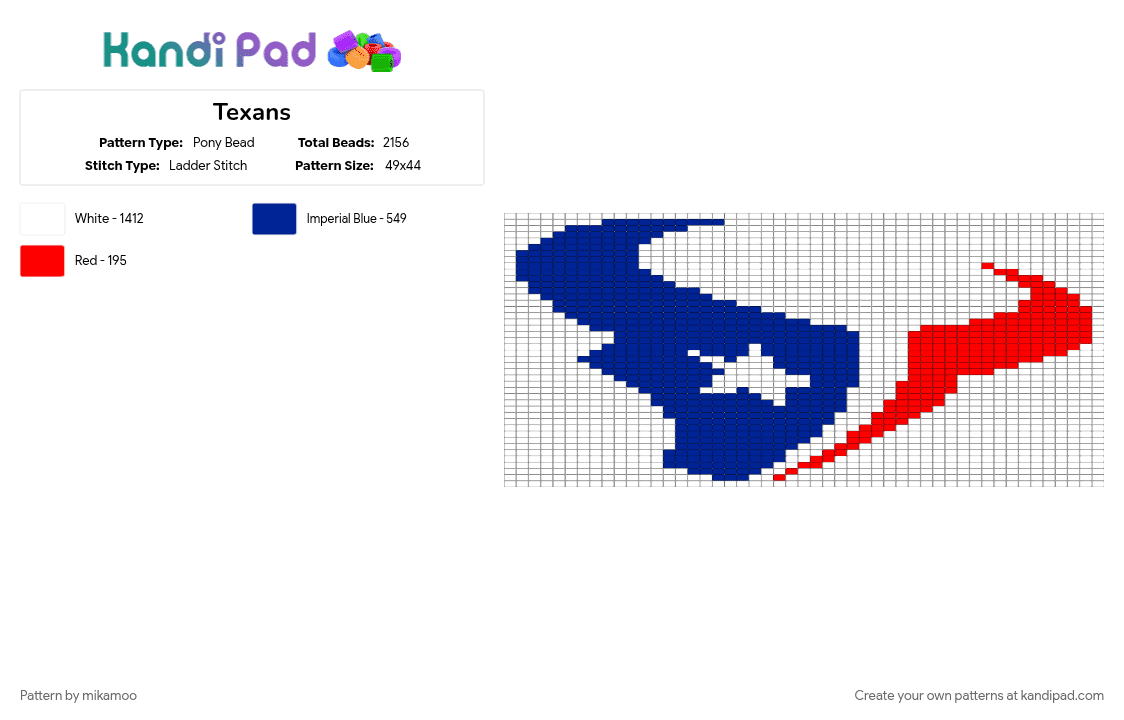 Texans - Pony Bead Pattern by mikamoo on Kandi Pad - purple, red, white