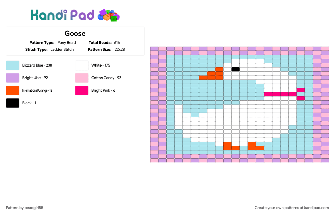 Goose - Pony Bead Pattern by beadgirl55 on Kandi Pad - light blue, pink