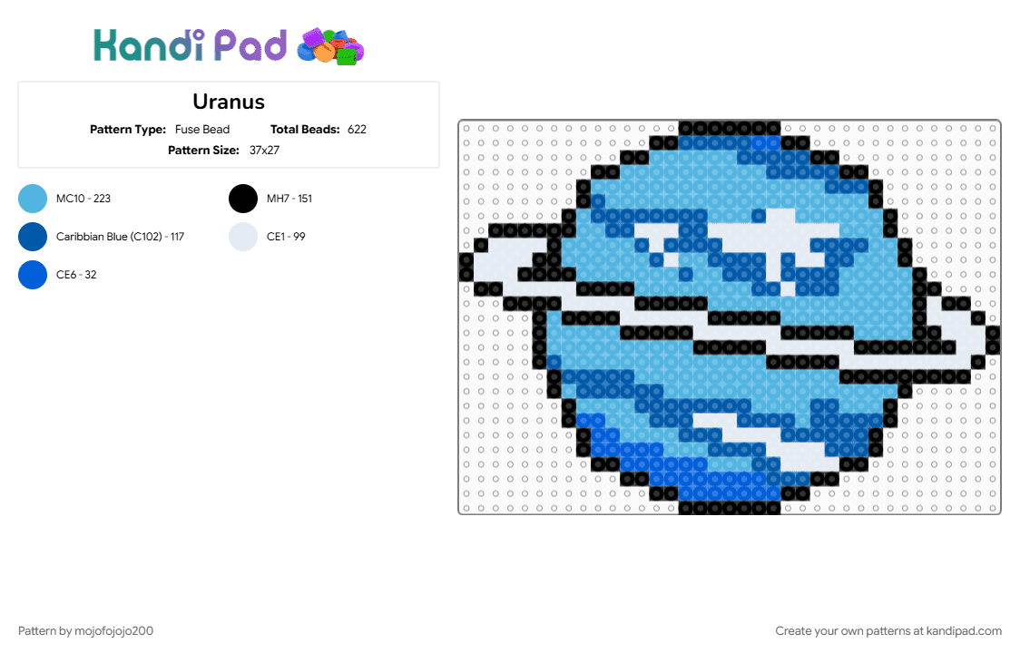 Uranus - Fuse Bead Pattern by mojofojojo200 on Kandi Pad - blue, light blue