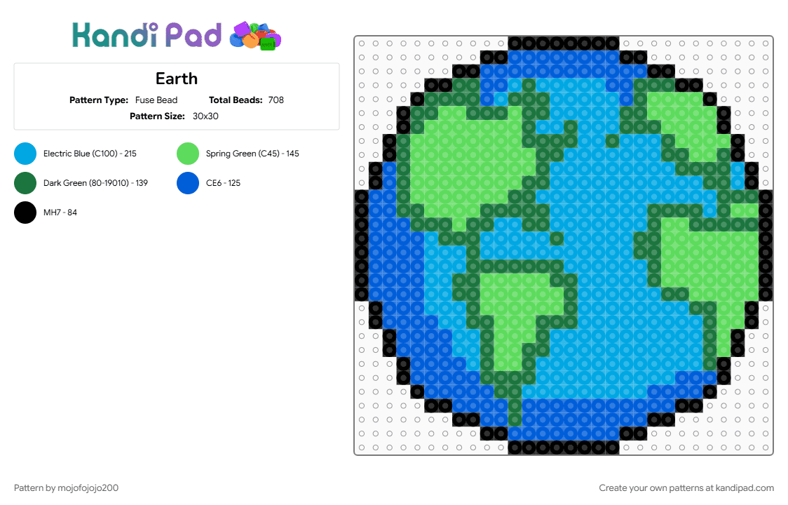 Earth - Fuse Bead Pattern by mojofojojo200 on Kandi Pad - light blue