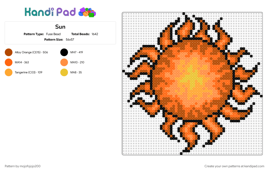 Sun - Fuse Bead Pattern by mojofojojo200 on Kandi Pad - orange, red