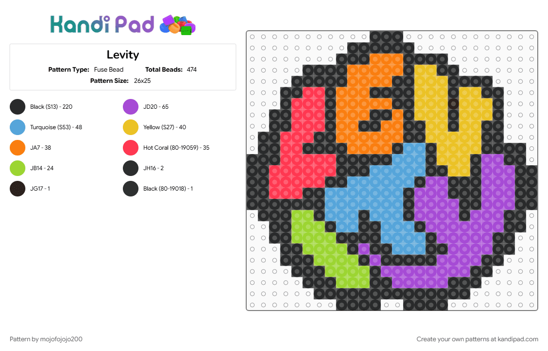 Levity - Fuse Bead Pattern by mojofojojo200 on Kandi Pad - black, colorful, light blue, yellow