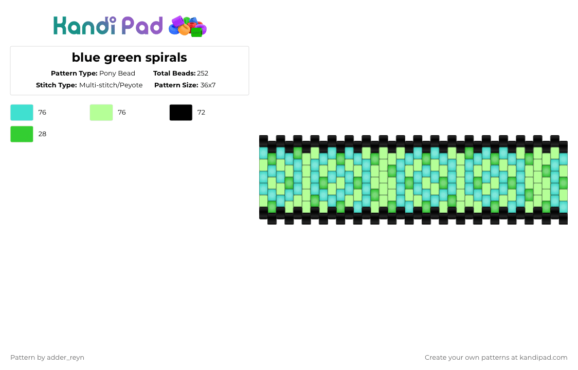 blue green spirals - Pony Bead Pattern by adder_reyn on Kandi Pad - light blue,yellow,blue,green,symmetrical,black,spiral