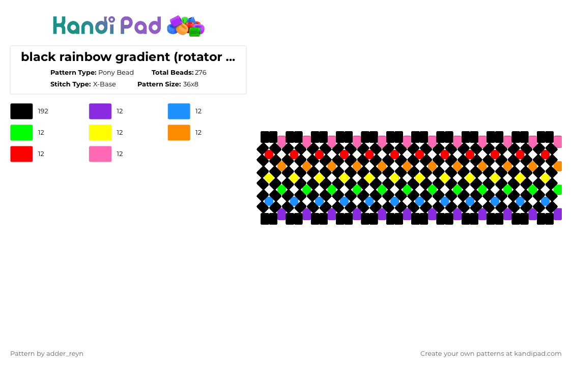 black rainbow gradient (rotator base) - Pony Bead Pattern by adder_reyn on Kandi Pad - black,light blue,yellow,red,colorful,rainbow,easy,repeating