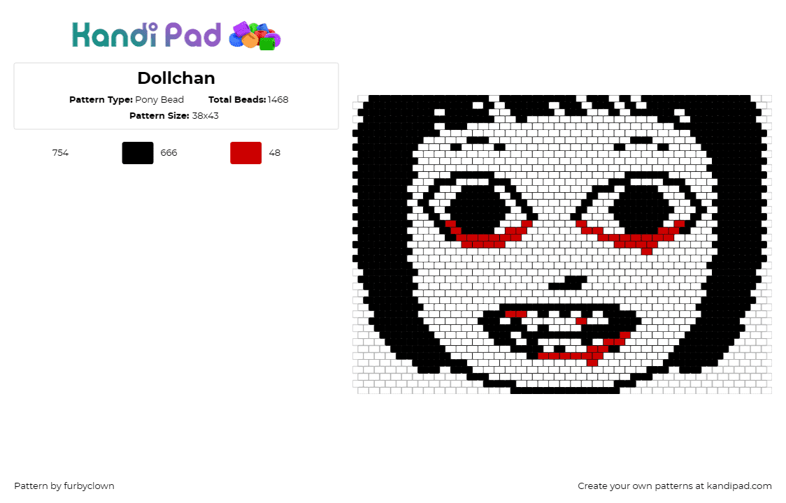 Dollchan - Pony Bead Pattern by furbyclown on Kandi Pad - dollchan,ahenobarbus henocied,meme,creepy,spooky,blood,face,eyes,black,white