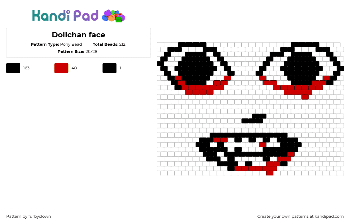 Dollchan face - Pony Bead Pattern by furbyclown on Kandi Pad - ahenobarbus henocied,meme,creepy,spooky,blood,face,eyes,black,white