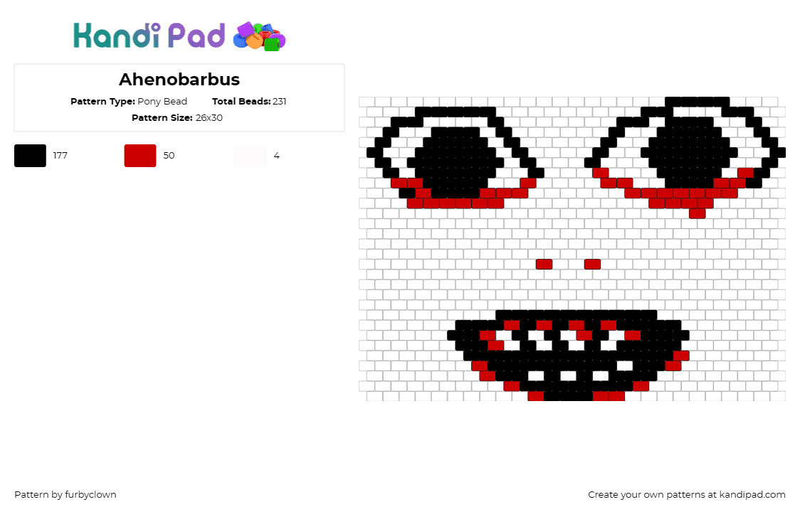 Ahenobarbus - Pony Bead Pattern by furbyclown on Kandi Pad - ahenobarbus henocied,meme,creepy,spooky,blood,face,eyes,black,white