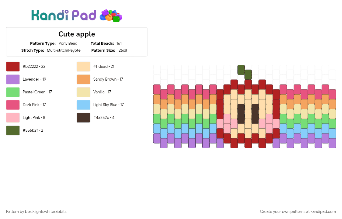 Cute apple - Pony Bead Pattern by blacklightswhiterabbits on Kandi Pad - beige, colorful, light blue, pink, teal