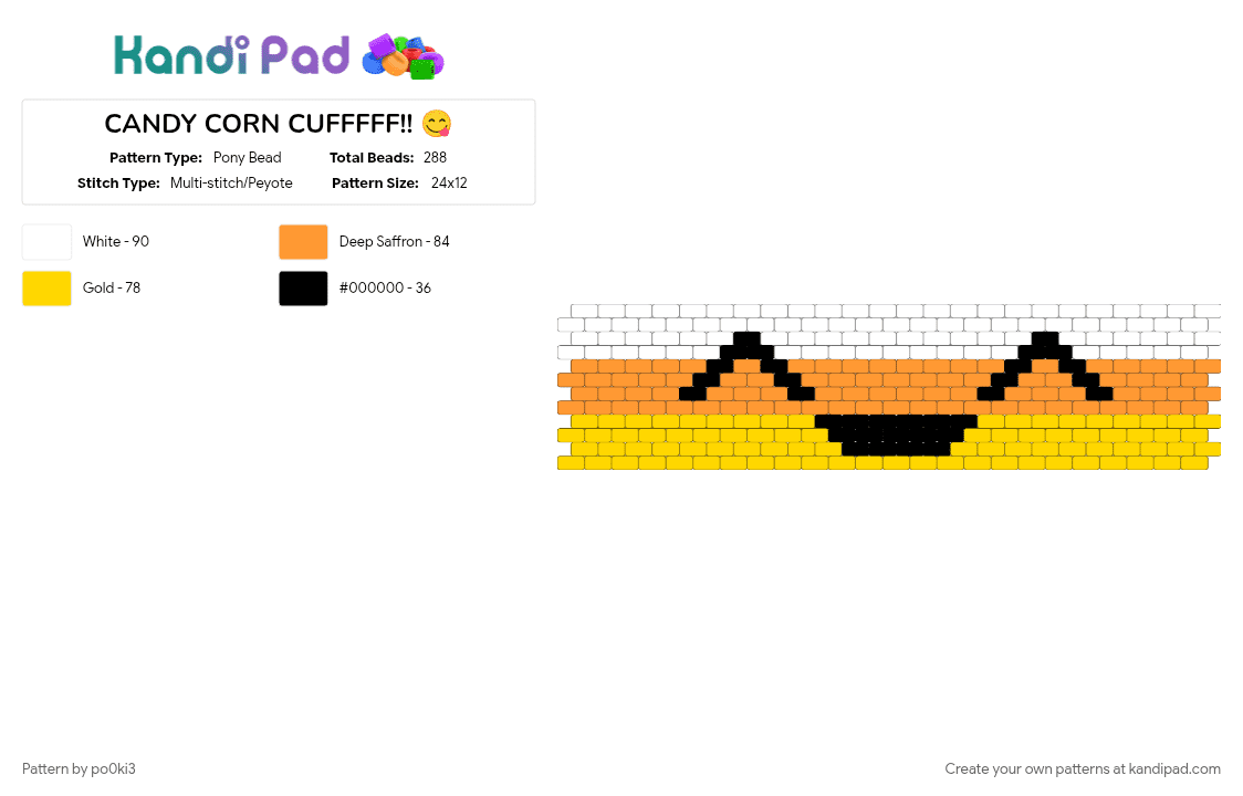 CANDY CORN CUFFFFF!! 😋 - Pony Bead Pattern by po0ki3 on Kandi Pad - orange, yellow