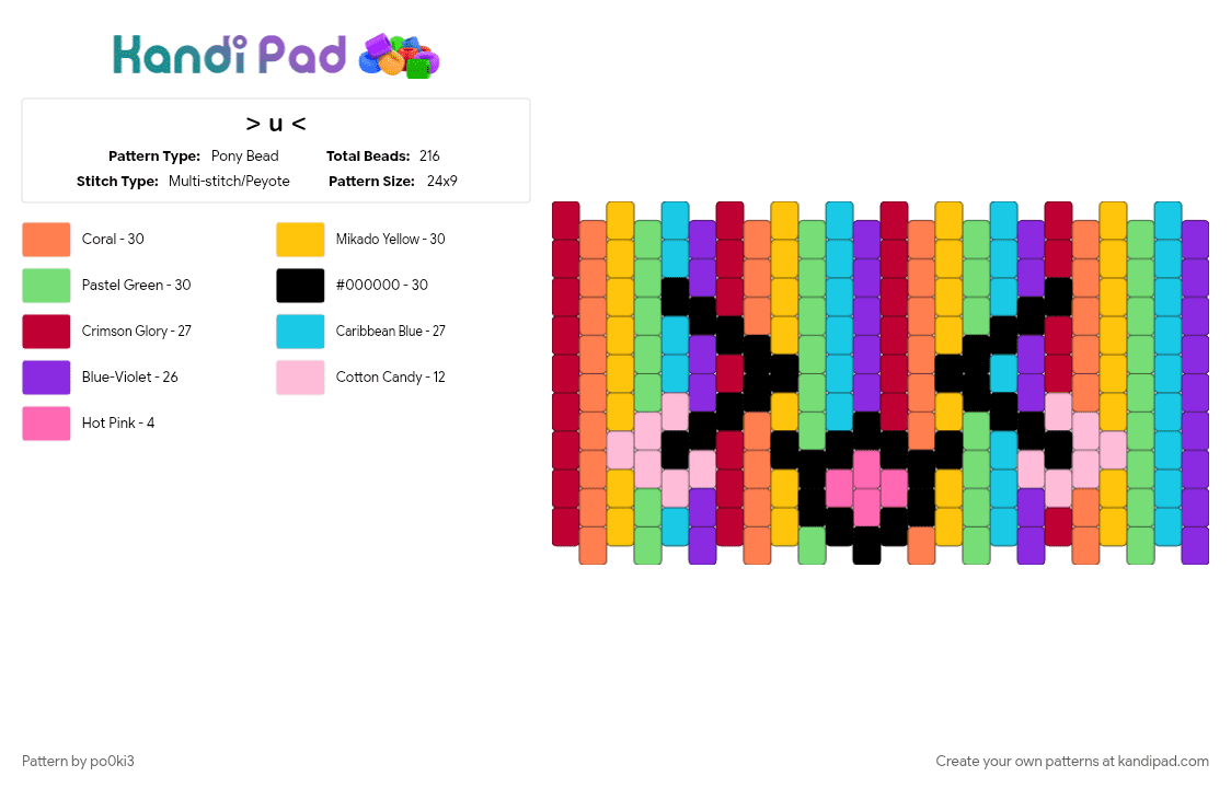 > u - Pony Bead Pattern by po0ki3 on Kandi Pad - colorful, orange, purple, teal