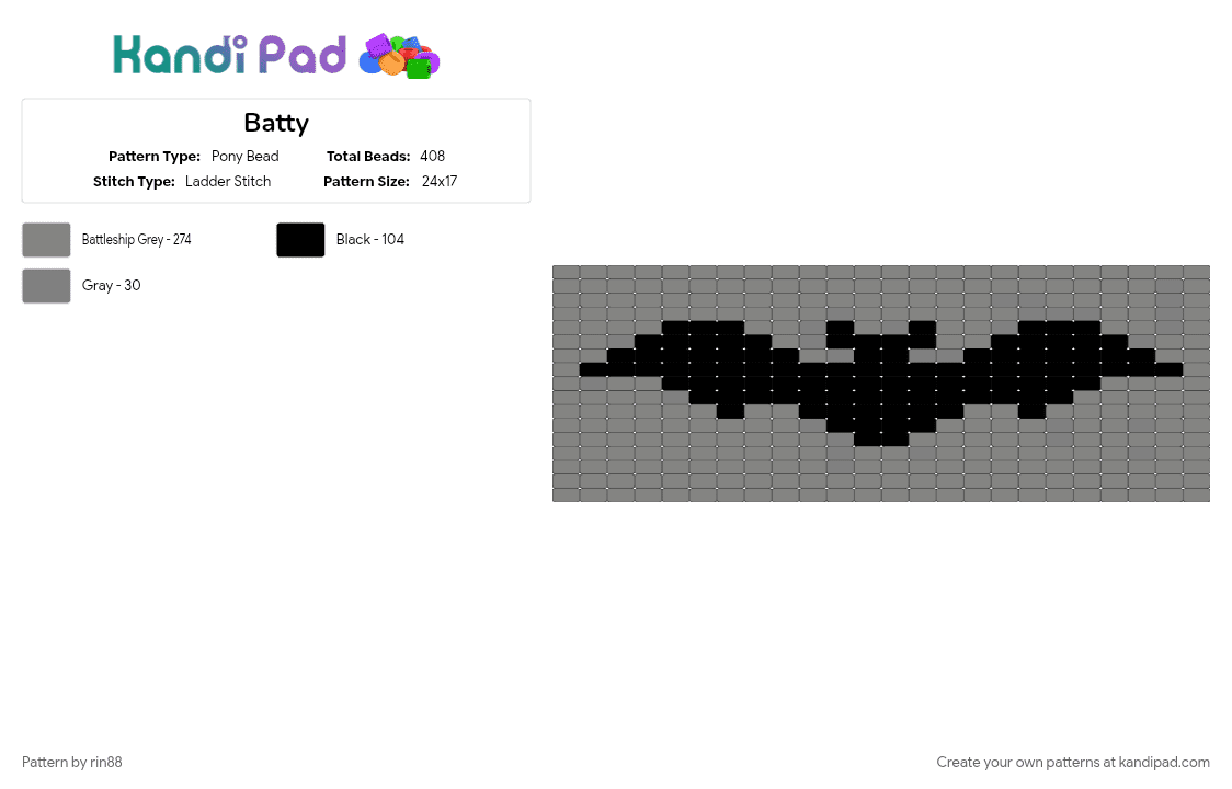 Batty - Pony Bead Pattern by rin88 on Kandi Pad - gray