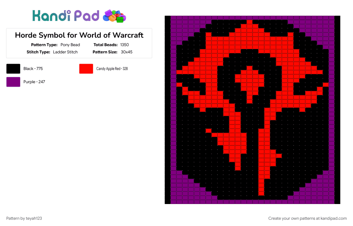 Horde Symbol for World of Warcraft - Pony Bead Pattern by teyah123 on Kandi Pad - beginner, culture, custom, gaming, horde, movie, pink, red, red and black, world of warcraft