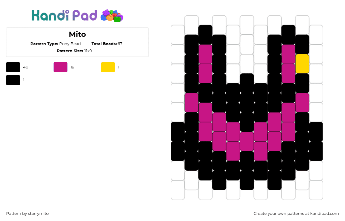 Mito - Pony Bead Pattern by starrymito on Kandi Pad - mito,kpop,rabbit,cool,simple,music,black,pink