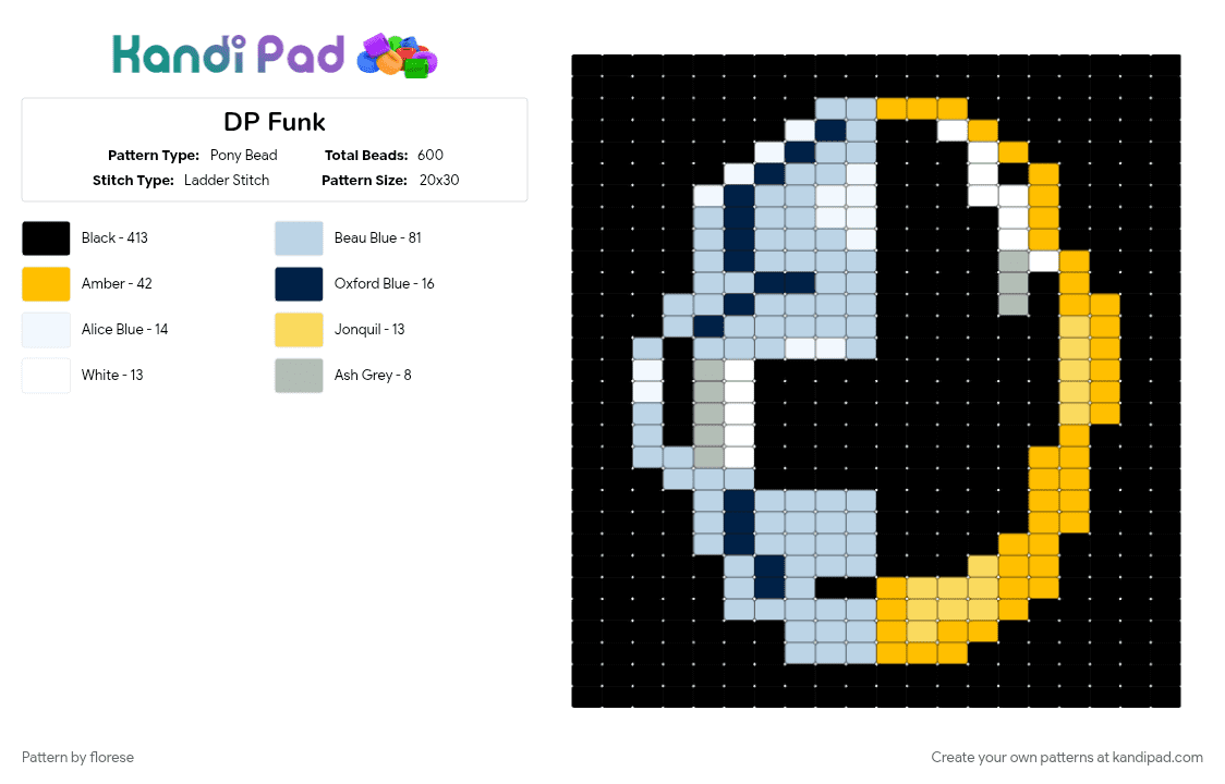 DP Funk - Pony Bead Pattern by florese on Kandi Pad - black, music, white, yellow