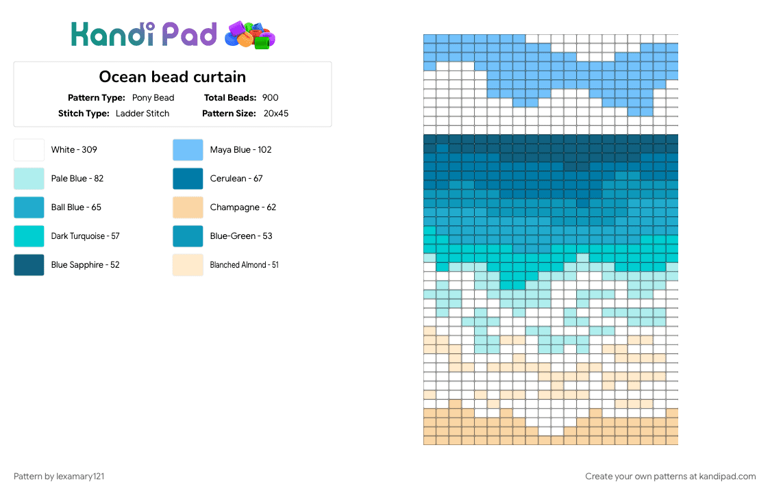 Ocean bead curtain - Pony Bead Pattern by lexamary121 on Kandi Pad - light blue