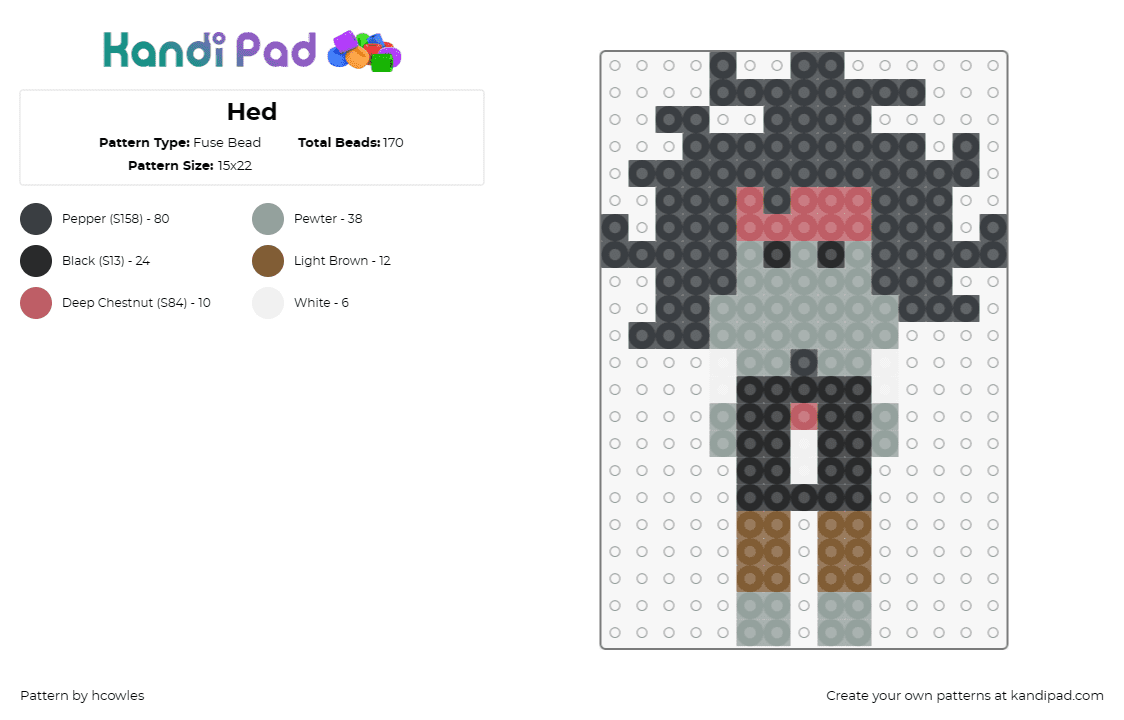 Hed - Fuse Bead Pattern by hcowles on Kandi Pad - hed,character,simple,gray