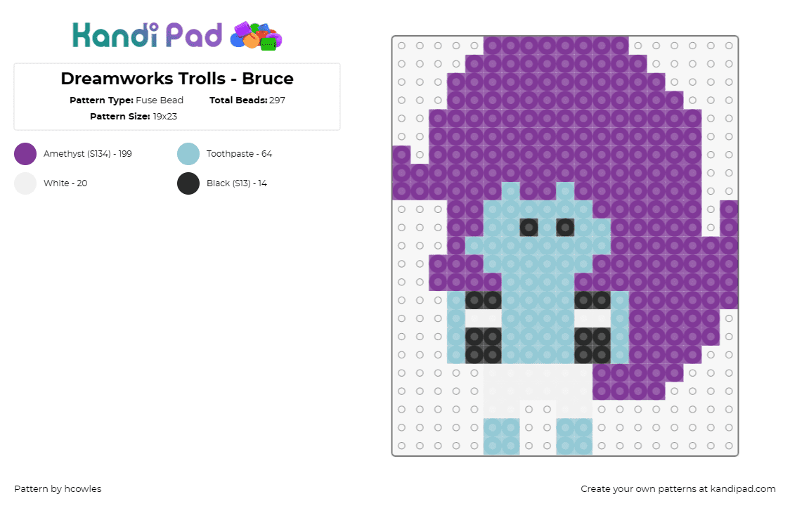 Dreamworks Trolls - Bruce - Fuse Bead Pattern by hcowles on Kandi Pad - bruce,trolls,dreamworks,movie,character,animation,purple,light blue