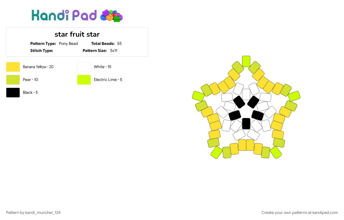 star fruit star - Pony Bead Pattern by kandi_muncher_124 on Kandi Pad - white, yellow