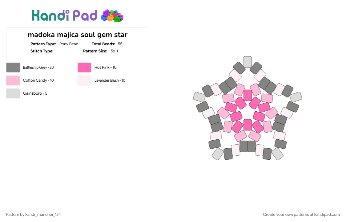 madoka majica soul gem star - Pony Bead Pattern by kandi_muncher_124 on Kandi Pad - gray, pink