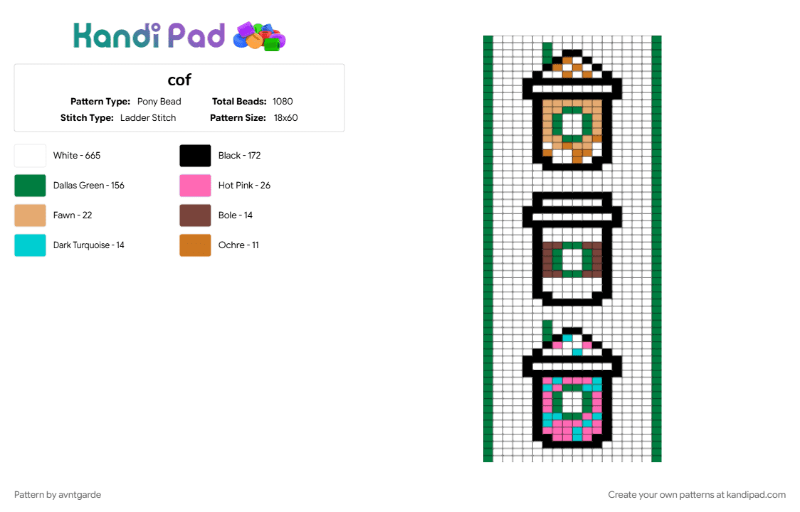 cof - Pony Bead Pattern by avntgarde on Kandi Pad - coffee, green, starbucks, white