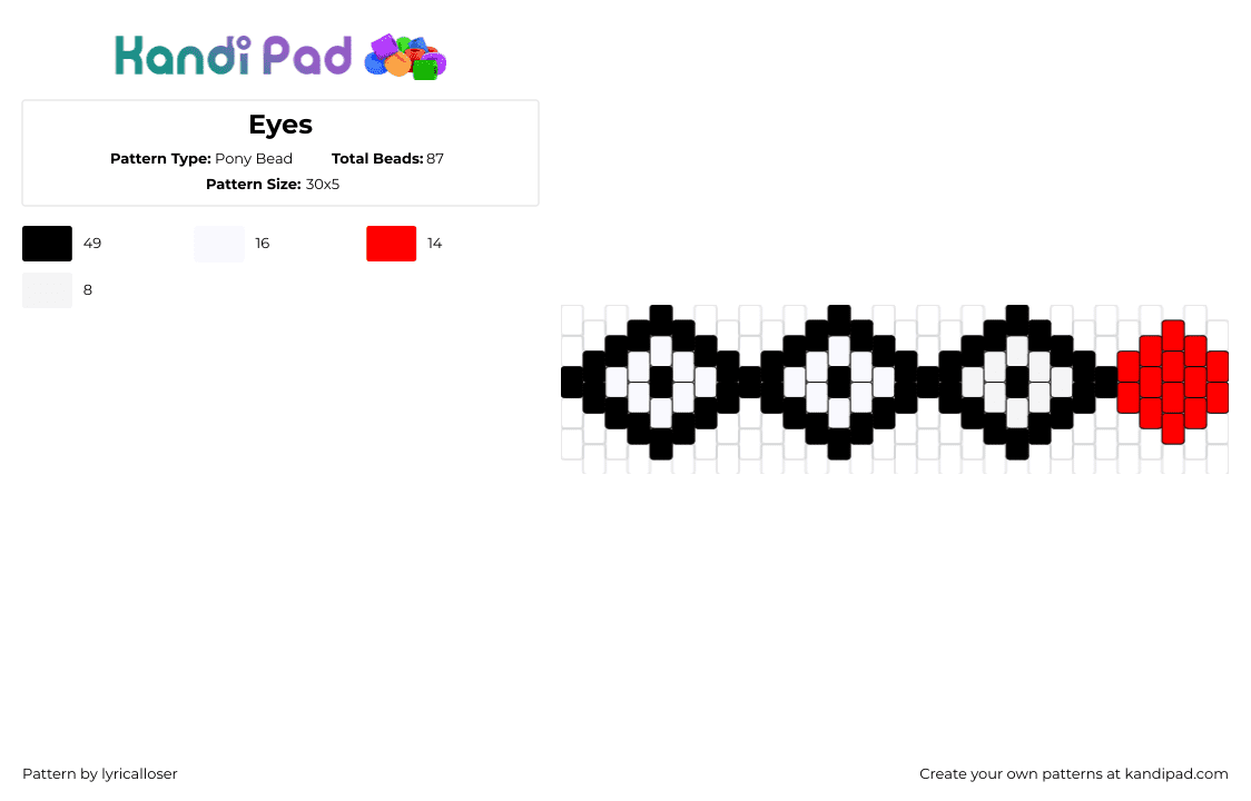 Eyes - Pony Bead Pattern by lyricalloser on Kandi Pad - eyes,geometric,cuff,simple,outline,black,red,white